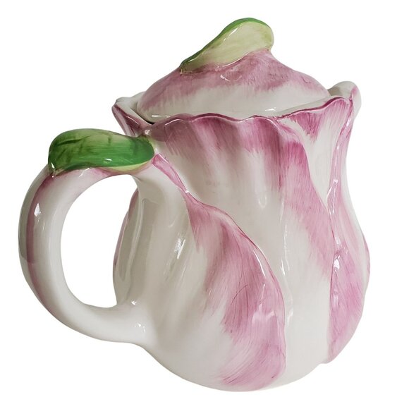 Vintage Teapot The Bombay Company Pink Tulip Ceramic with Lid Taiwan 1992 - Picture 2 of 11